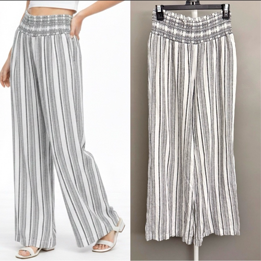 REWASH High Rise Striped Casual Wide Leg Baggy White&Gray Pants Trousers.Large